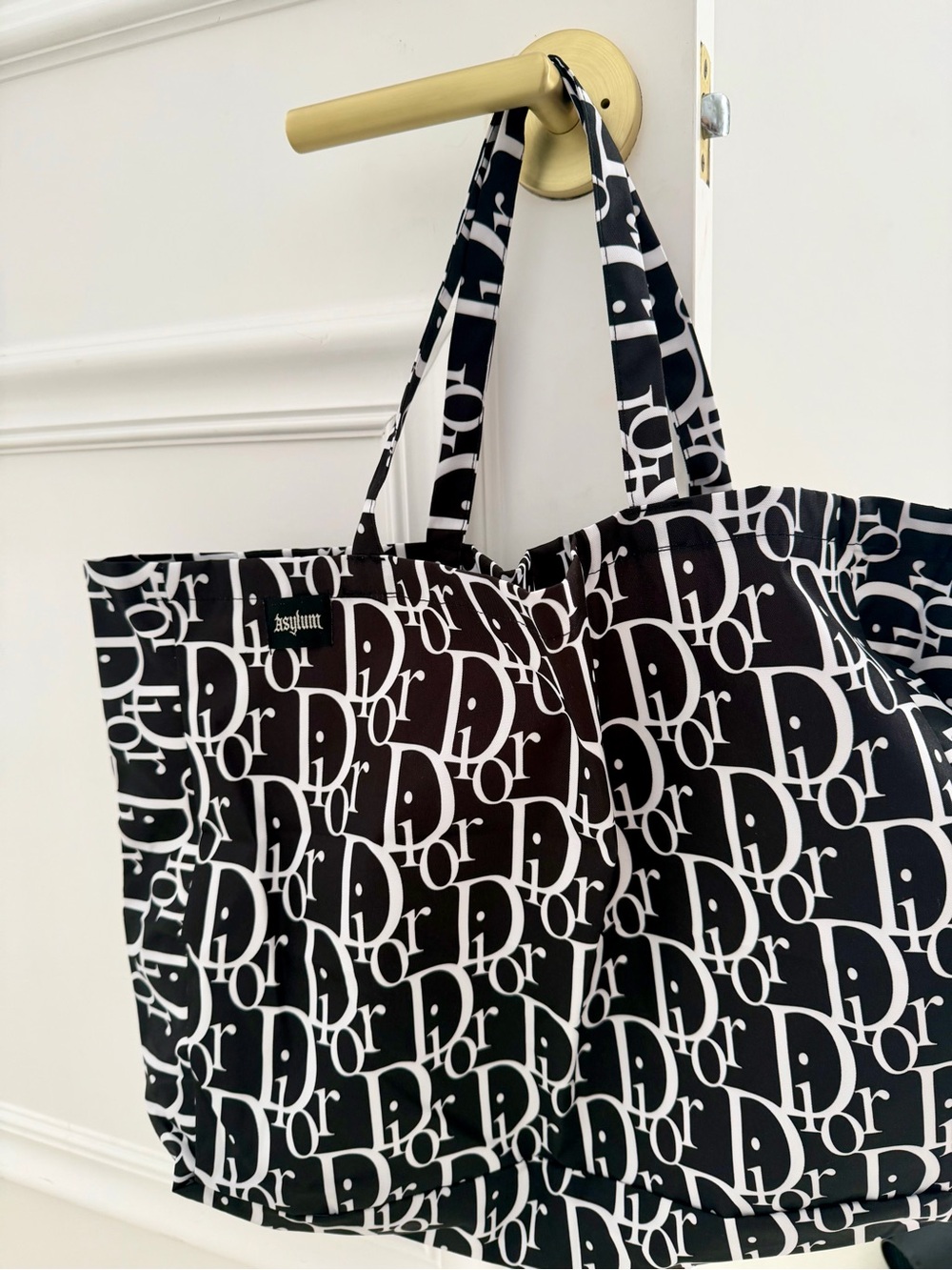 Black & White Logo Print Tote Bag